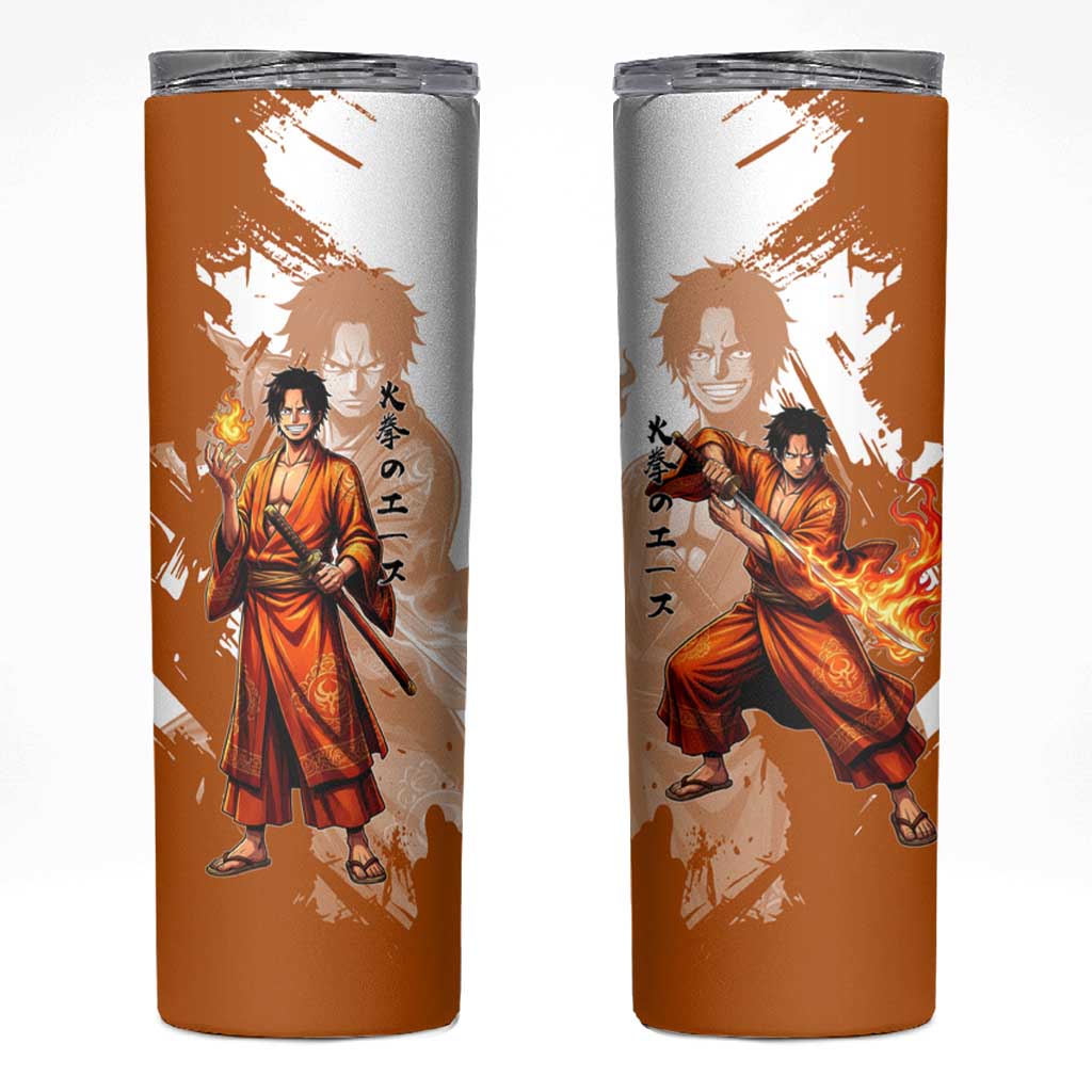 Wano Samurai Portgas D. Ace Skinny Tumbler Fiery One Piece Brush Art