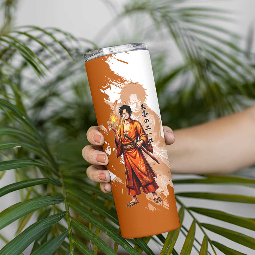 Wano Samurai Portgas D. Ace Skinny Tumbler Fiery One Piece Brush Art