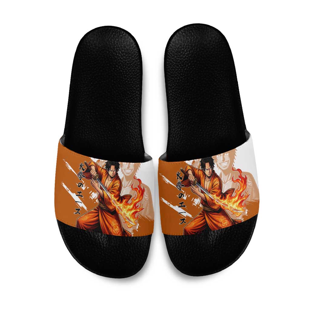 Wano Samurai Portgas D. Ace Slide Sandals Fiery One Piece Brush Art