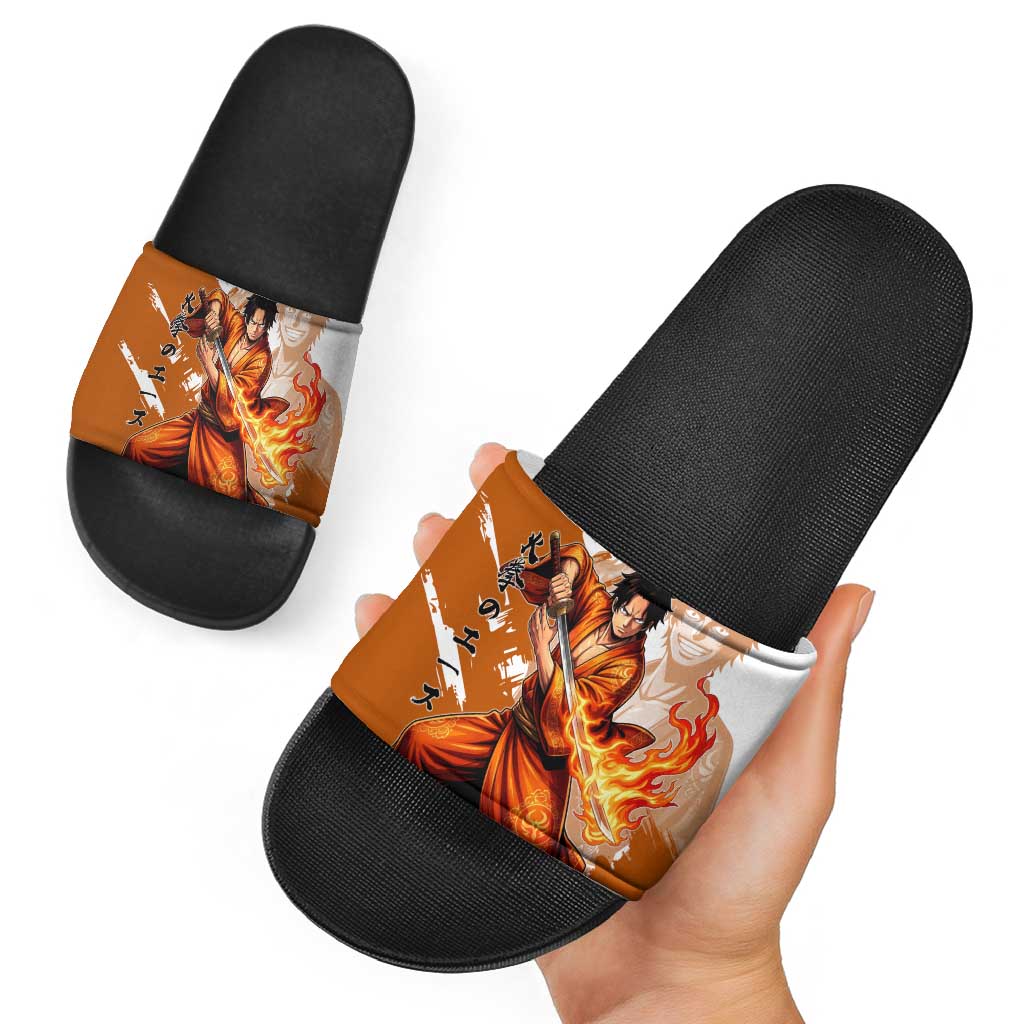 Wano Samurai Portgas D. Ace Slide Sandals Fiery One Piece Brush Art
