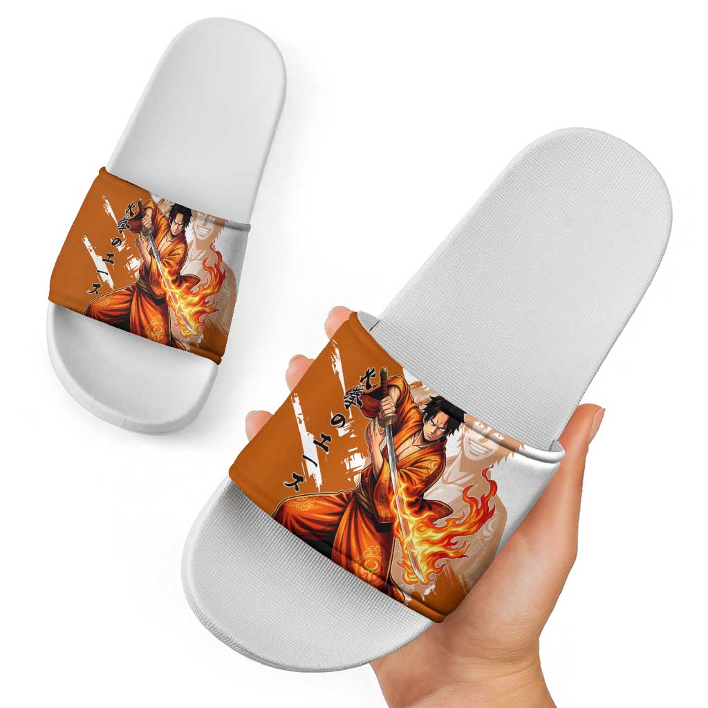 Wano Samurai Portgas D. Ace Slide Sandals Fiery One Piece Brush Art
