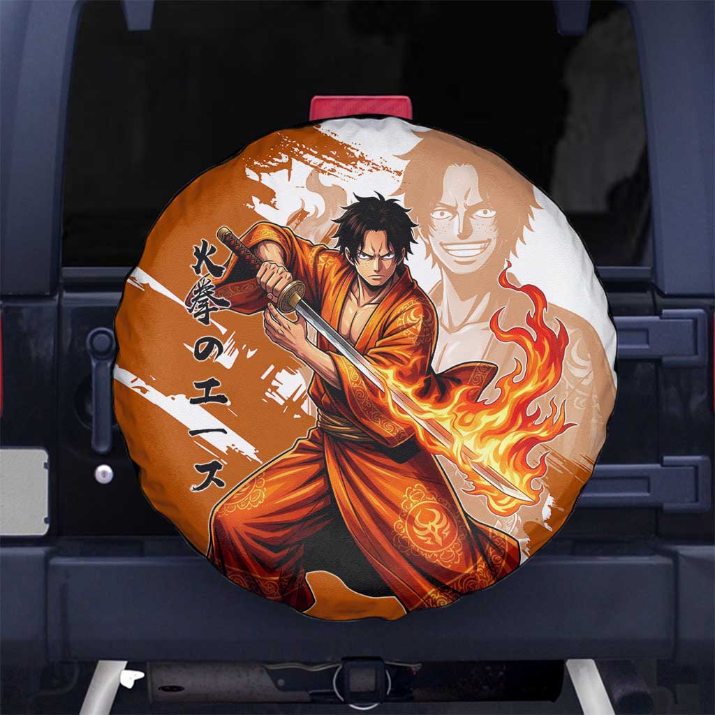 Wano Samurai Portgas D. Ace Spare Tire Cover Fiery One Piece Brush Art