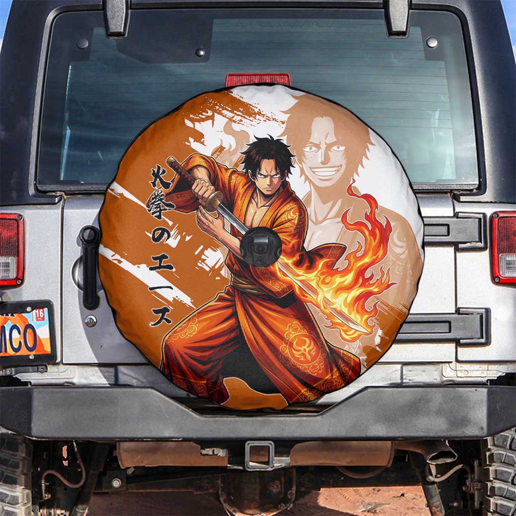 Wano Samurai Portgas D. Ace Spare Tire Cover Fiery One Piece Brush Art