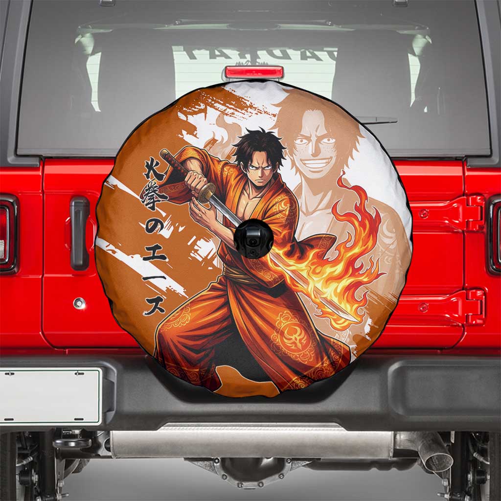 Wano Samurai Portgas D. Ace Spare Tire Cover Fiery One Piece Brush Art