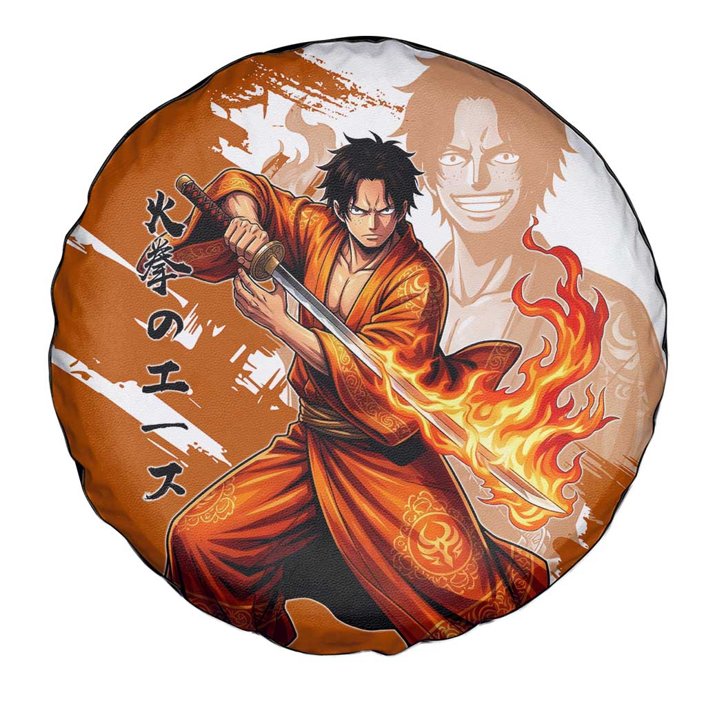 Wano Samurai Portgas D. Ace Spare Tire Cover Fiery One Piece Brush Art