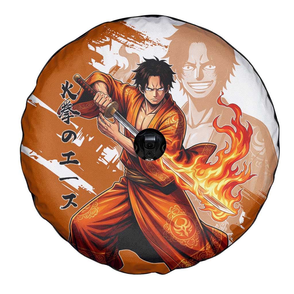 Wano Samurai Portgas D. Ace Spare Tire Cover Fiery One Piece Brush Art