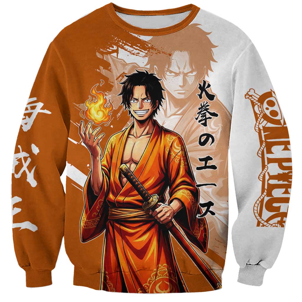 Wano Samurai Portgas D. Ace Sweatshirt Fiery One Piece Brush Art