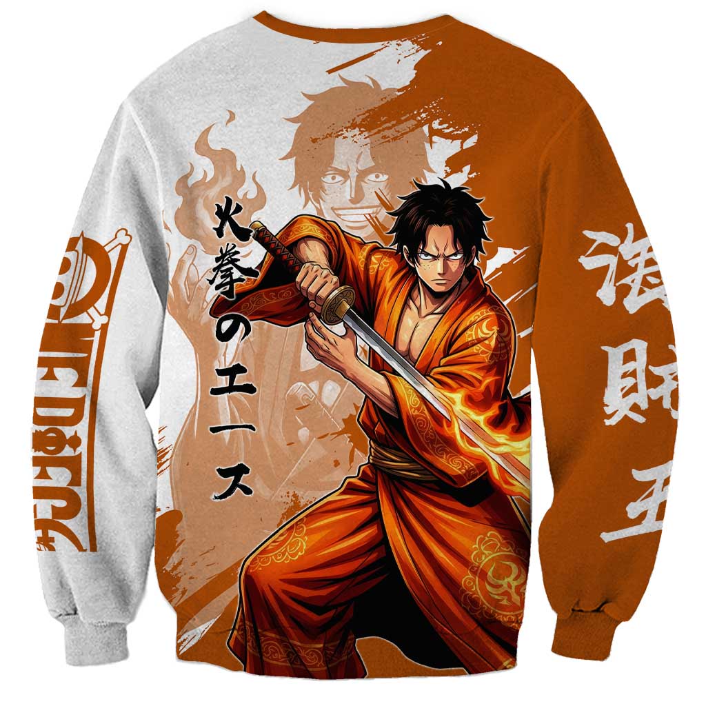 Wano Samurai Portgas D. Ace Sweatshirt Fiery One Piece Brush Art