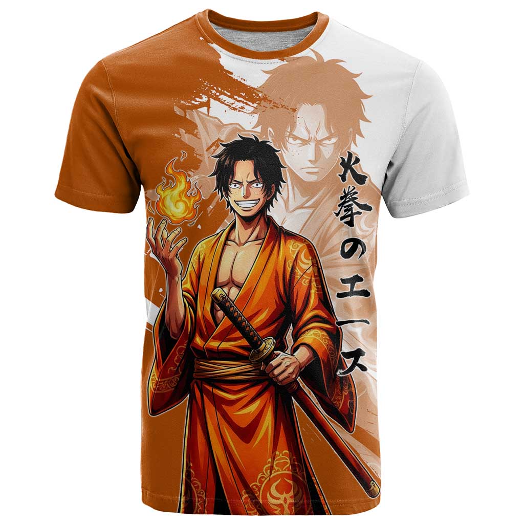 Wano Samurai Portgas D. Ace T Shirt Fiery One Piece Brush Art