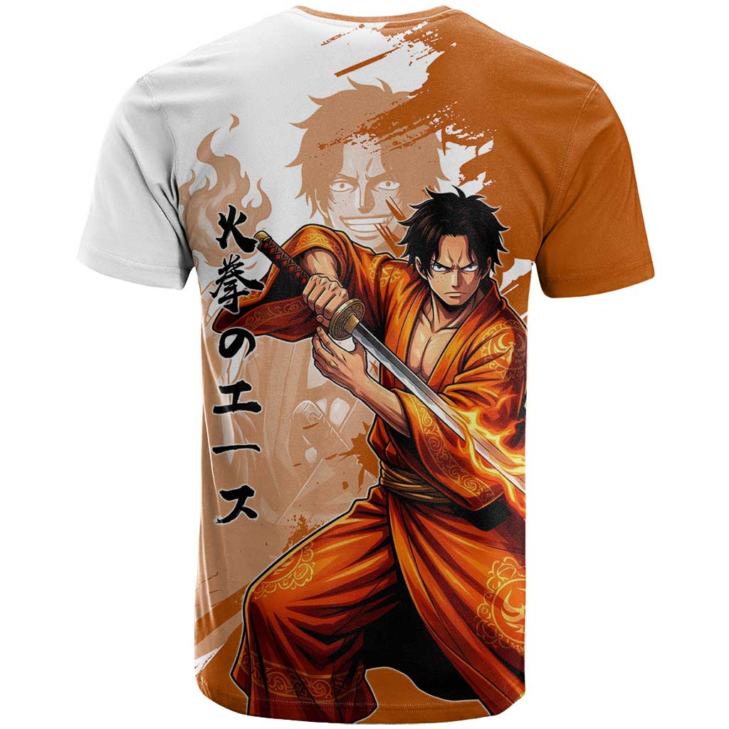 Wano Samurai Portgas D. Ace T Shirt Fiery One Piece Brush Art
