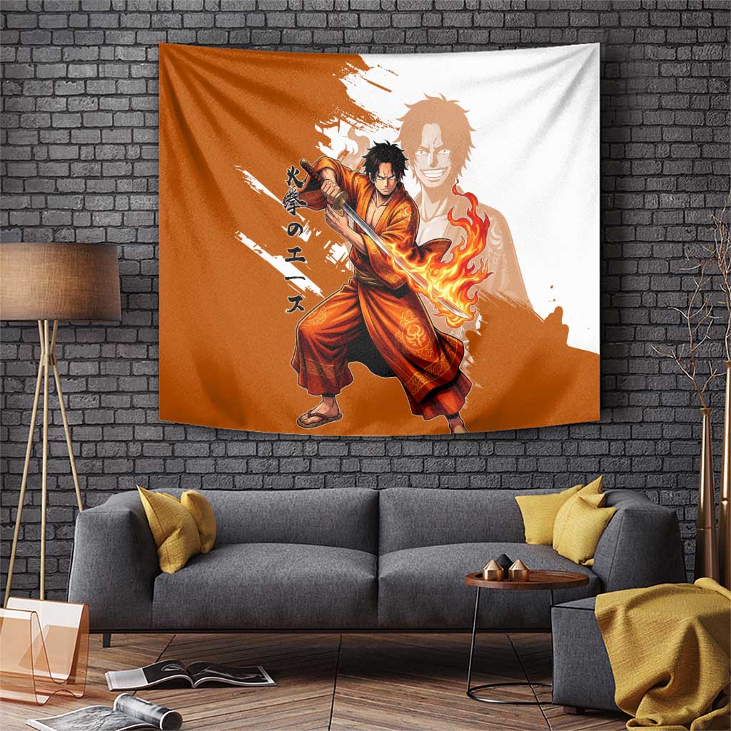 Wano Samurai Portgas D. Ace Tapestry Fiery One Piece Brush Art