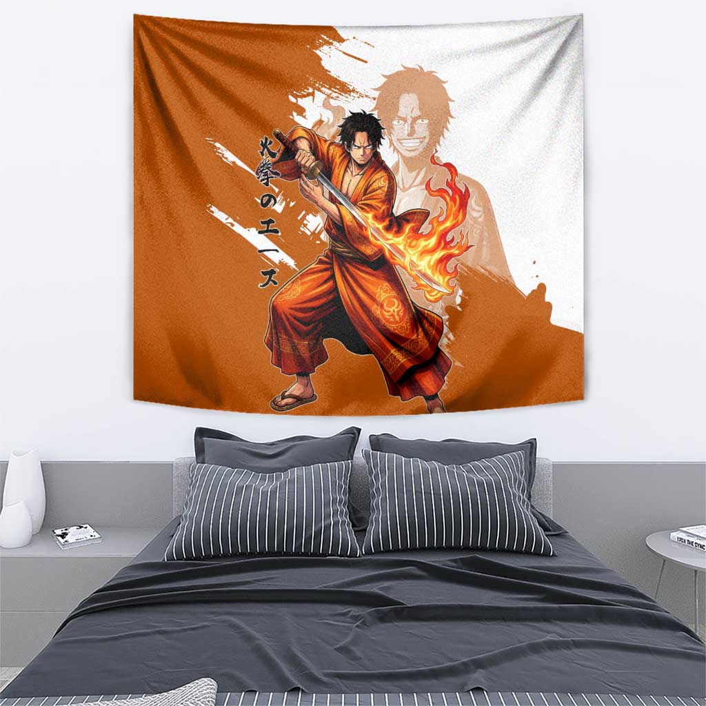 Wano Samurai Portgas D. Ace Tapestry Fiery One Piece Brush Art