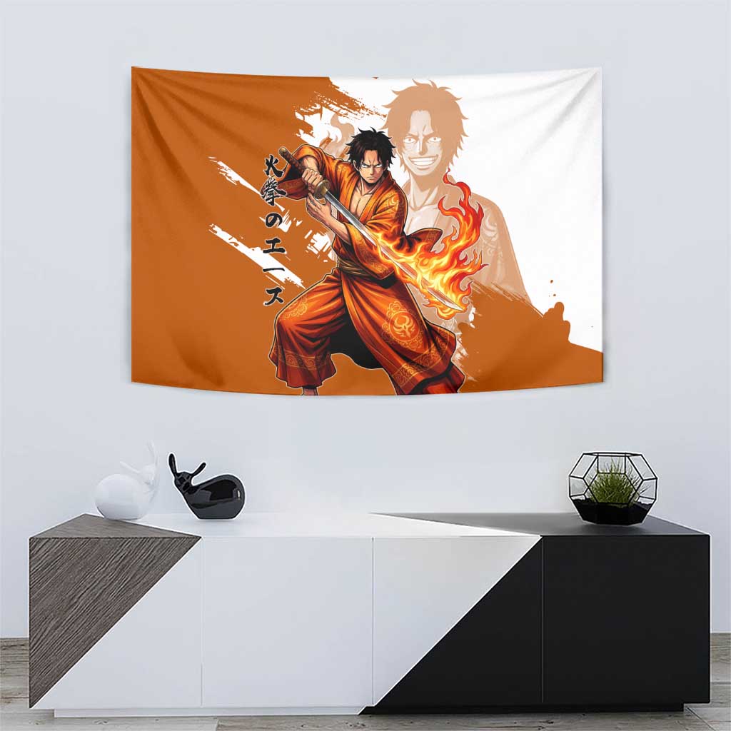 Wano Samurai Portgas D. Ace Tapestry Fiery One Piece Brush Art