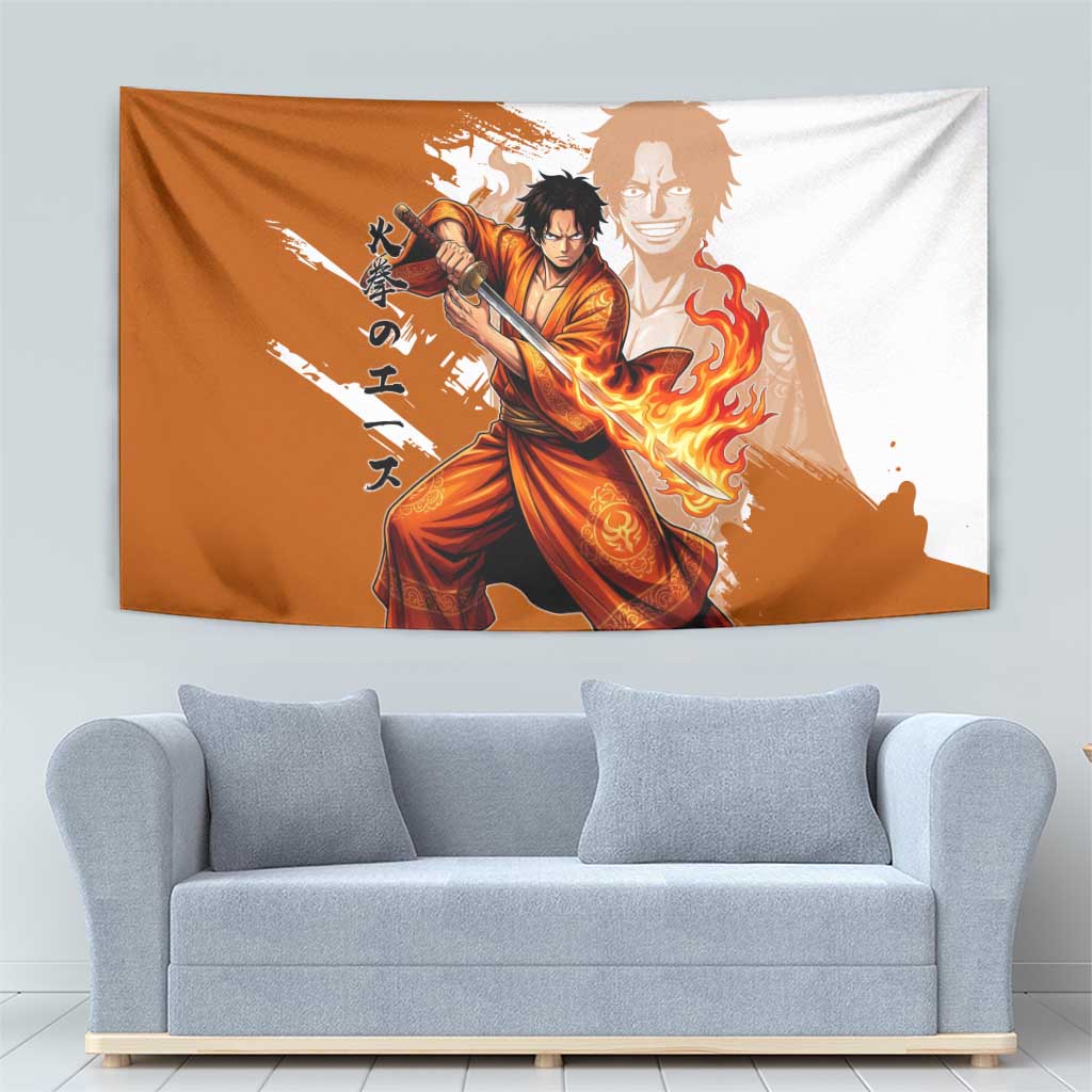 Wano Samurai Portgas D. Ace Tapestry Fiery One Piece Brush Art