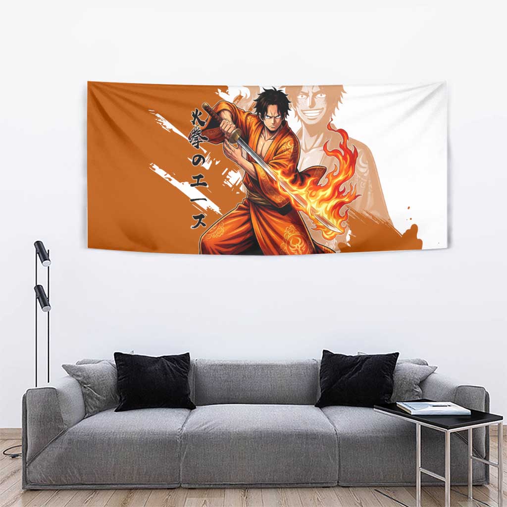 Wano Samurai Portgas D. Ace Tapestry Fiery One Piece Brush Art