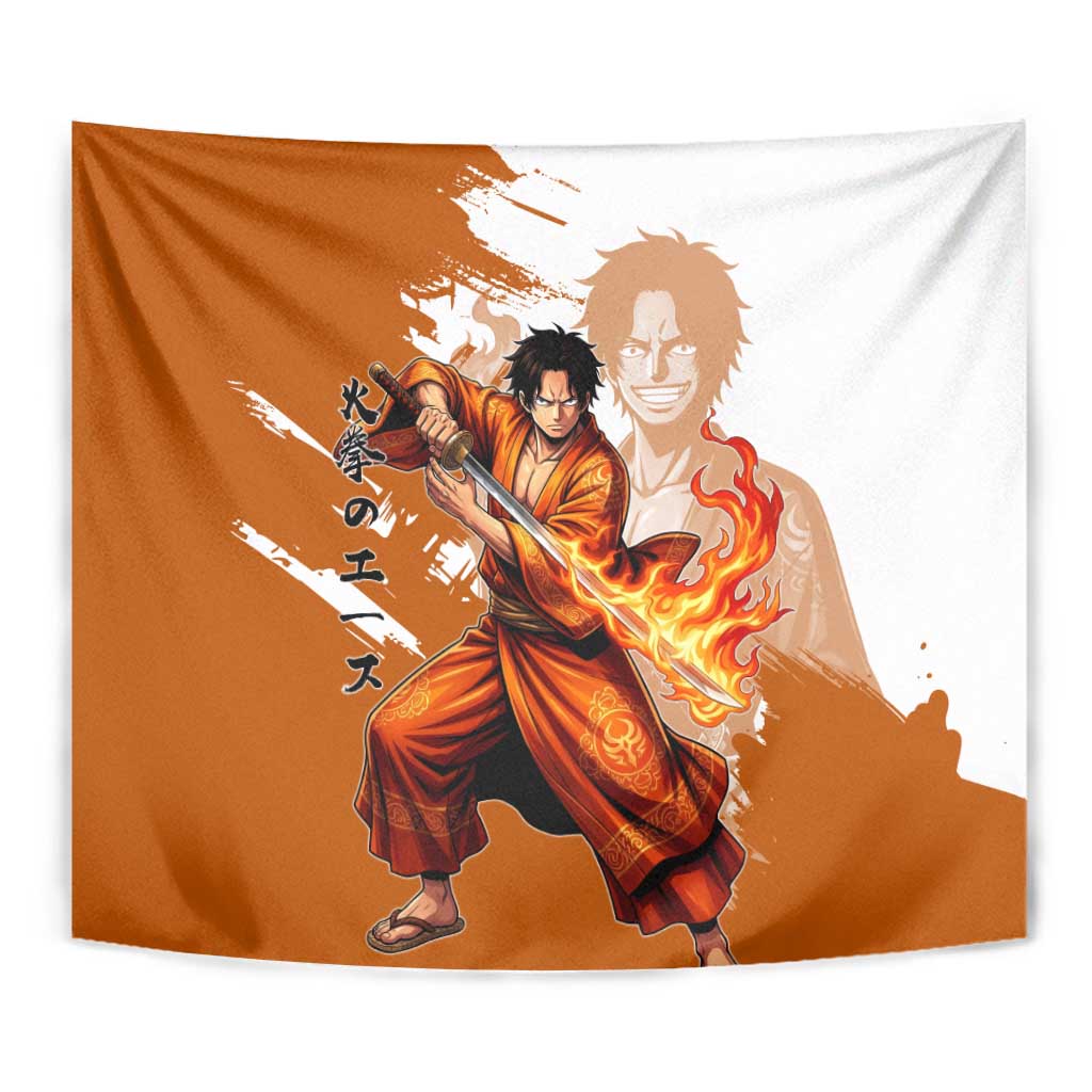 Wano Samurai Portgas D. Ace Tapestry Fiery One Piece Brush Art