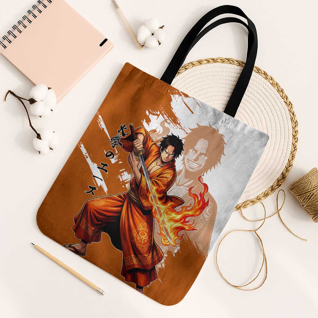 Wano Samurai Portgas D. Ace Tote Bag Fiery One Piece Brush Art