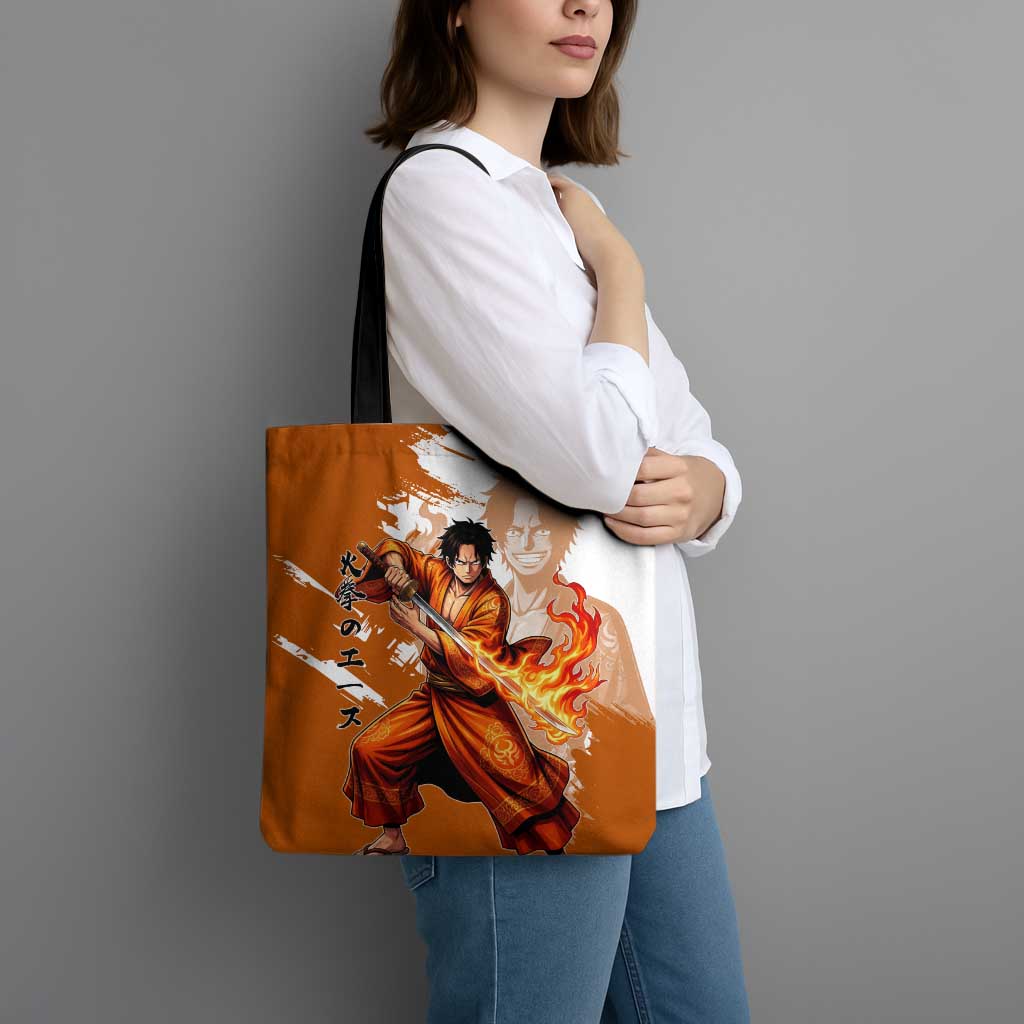 Wano Samurai Portgas D. Ace Tote Bag Fiery One Piece Brush Art