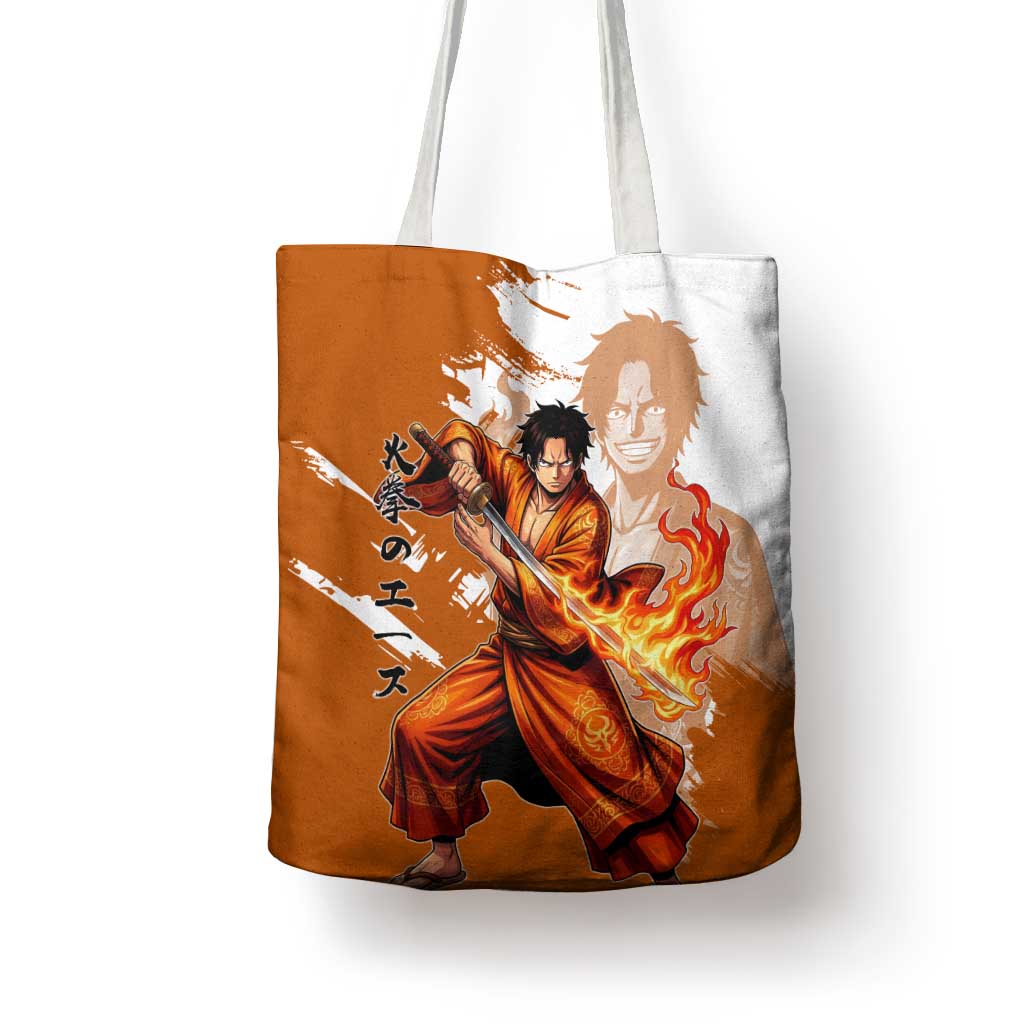 Wano Samurai Portgas D. Ace Tote Bag Fiery One Piece Brush Art