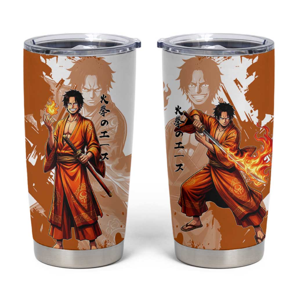Wano Samurai Portgas D. Ace Tumbler Cup Fiery One Piece Brush Art