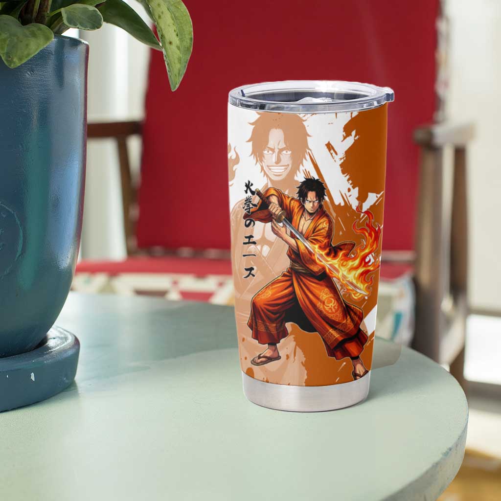 Wano Samurai Portgas D. Ace Tumbler Cup Fiery One Piece Brush Art