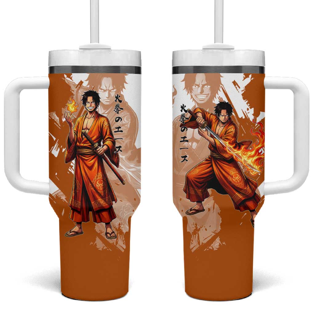 Wano Samurai Portgas D. Ace Tumbler With Handle Fiery One Piece Brush Art