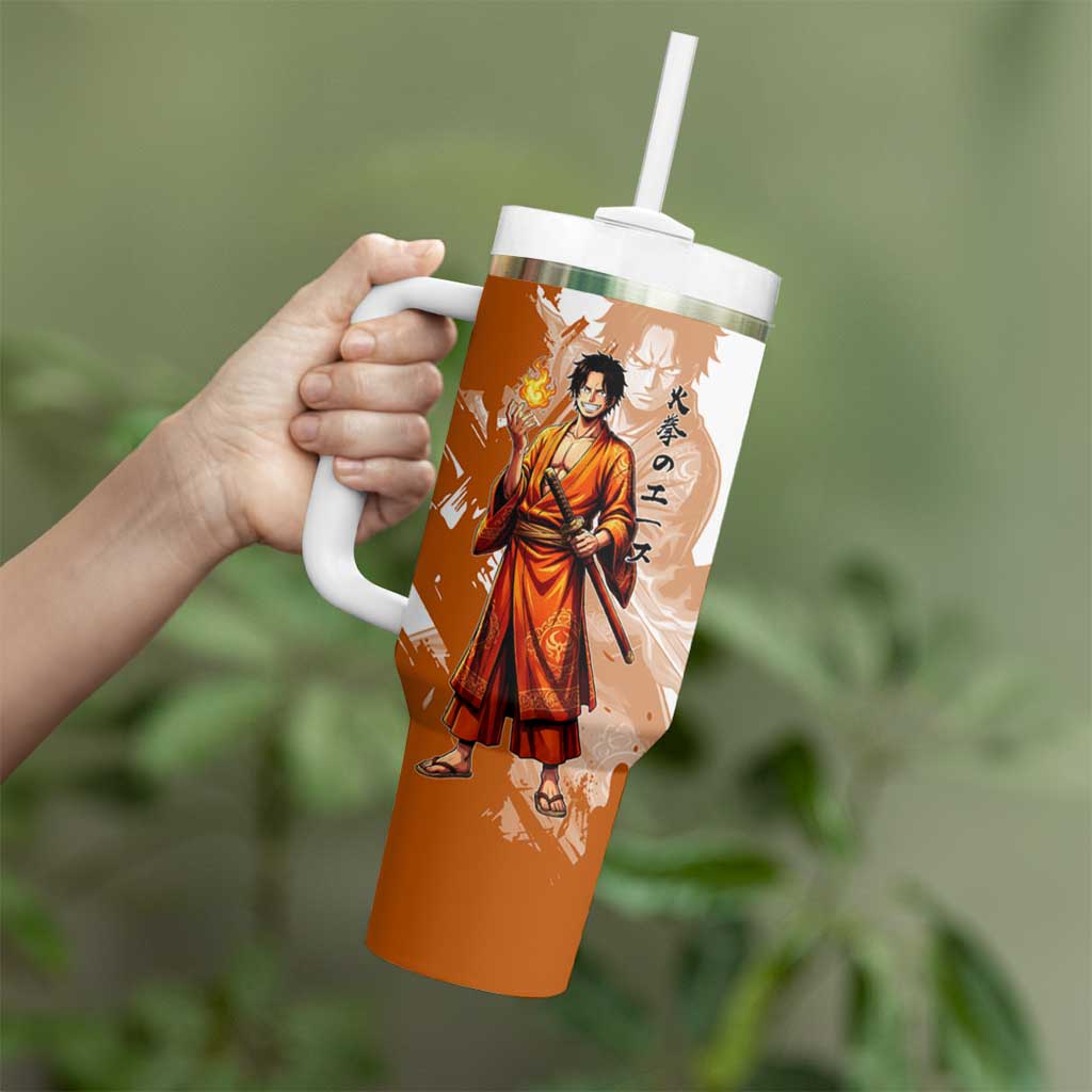 Wano Samurai Portgas D. Ace Tumbler With Handle Fiery One Piece Brush Art