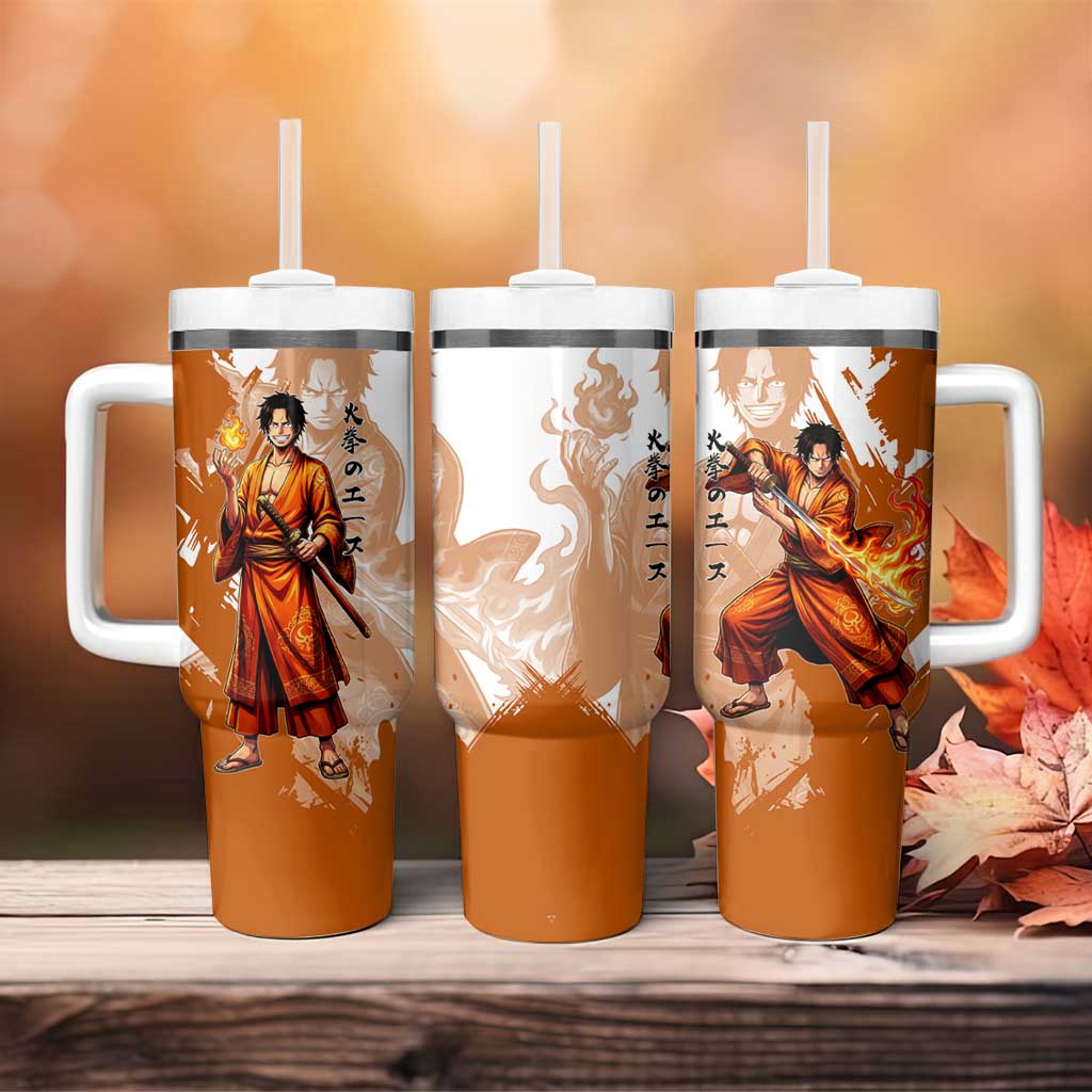 Wano Samurai Portgas D. Ace Tumbler With Handle Fiery One Piece Brush Art