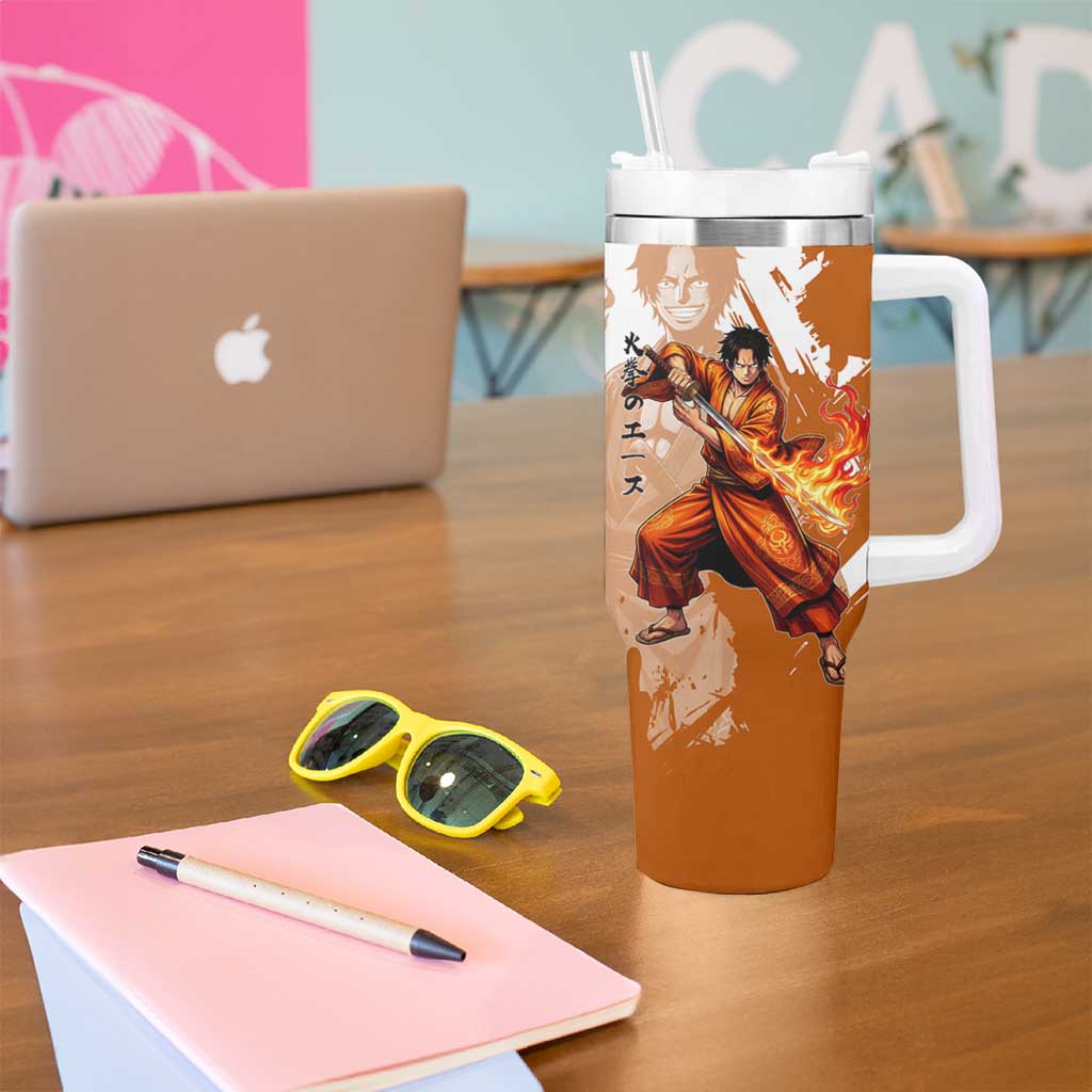 Wano Samurai Portgas D. Ace Tumbler With Handle Fiery One Piece Brush Art