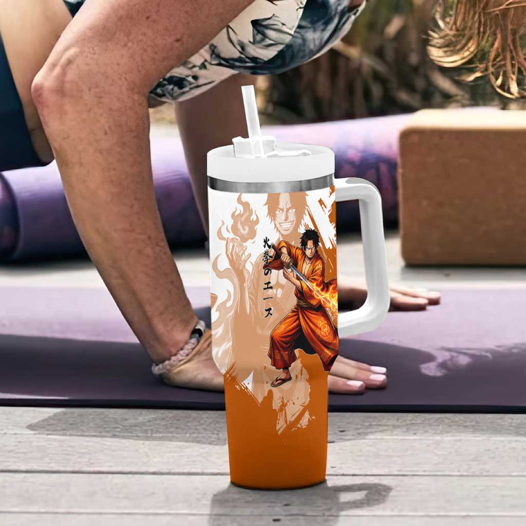 Wano Samurai Portgas D. Ace Tumbler With Handle Fiery One Piece Brush Art