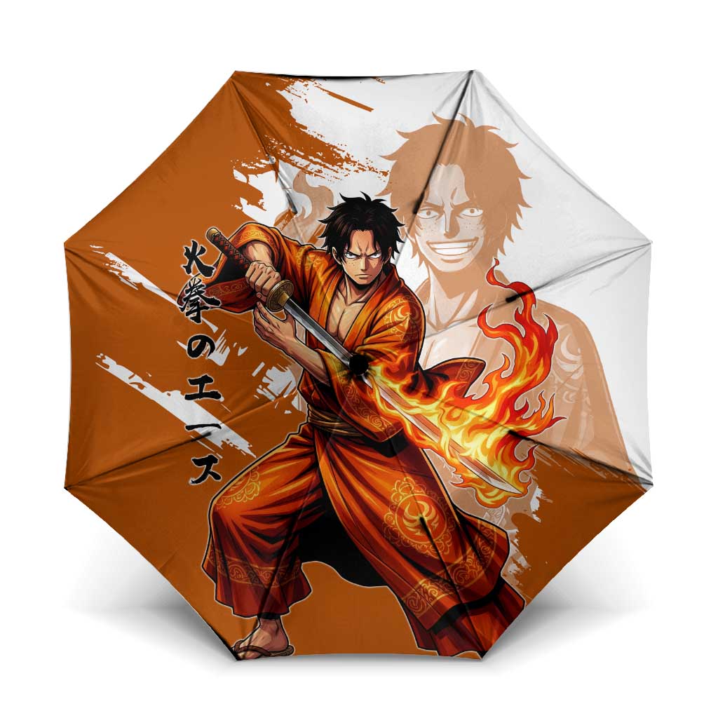 Wano Samurai Portgas D. Ace Umbrella Fiery One Piece Brush Art