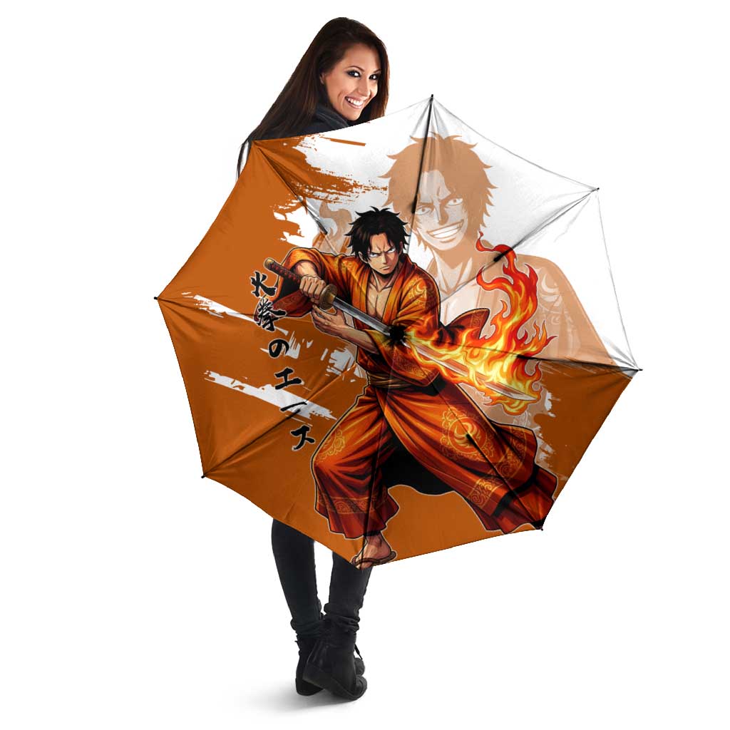 Wano Samurai Portgas D. Ace Umbrella Fiery One Piece Brush Art