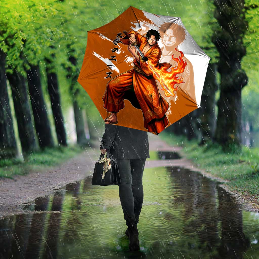 Wano Samurai Portgas D. Ace Umbrella Fiery One Piece Brush Art