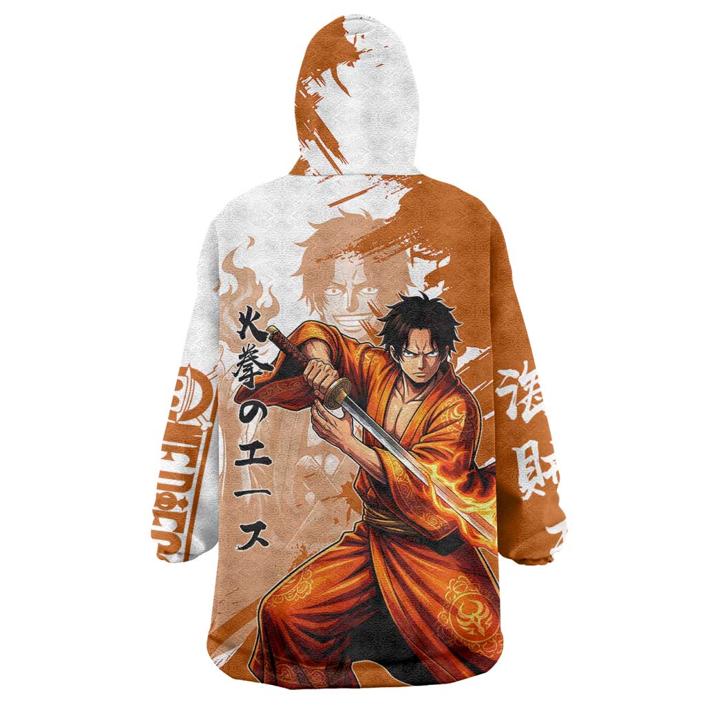 Wano Samurai Portgas D. Ace Wearable Blanket Hoodie Fiery One Piece Brush Art