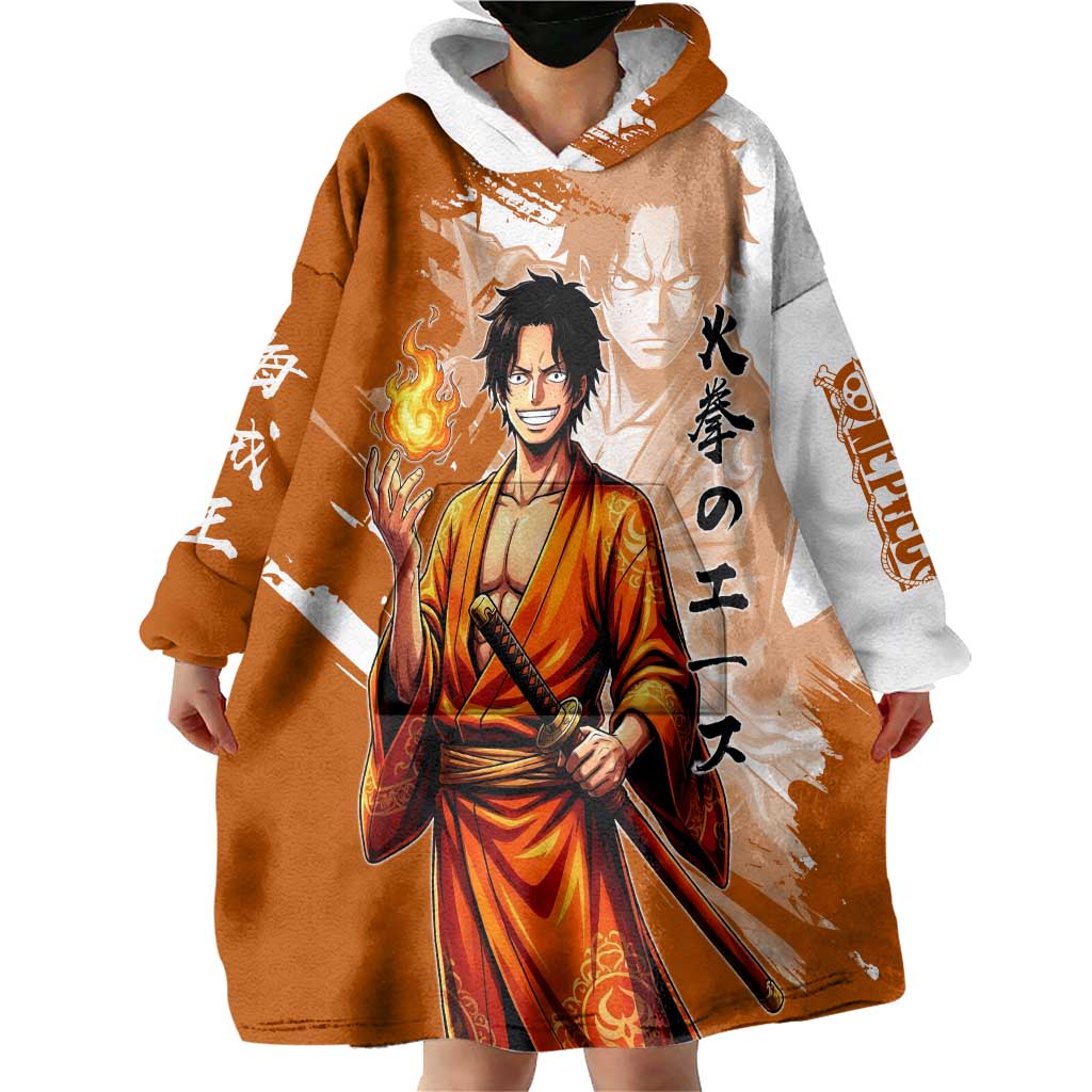 Wano Samurai Portgas D. Ace Wearable Blanket Hoodie Fiery One Piece Brush Art