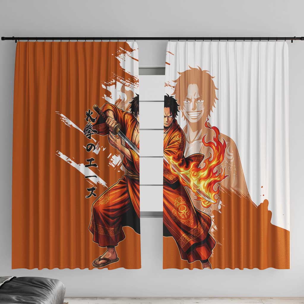 Wano Samurai Portgas D. Ace Window Curtain Fiery One Piece Brush Art
