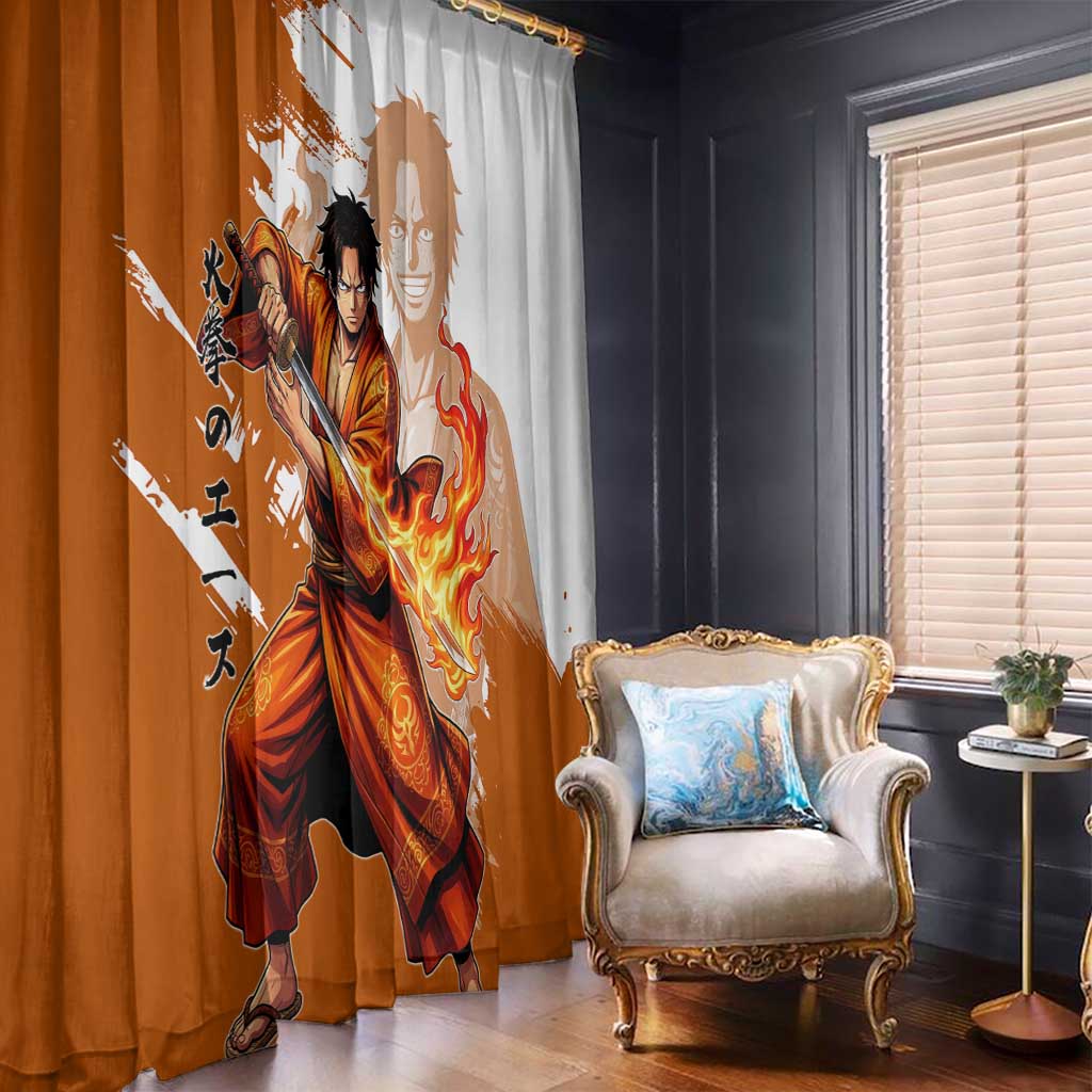 Wano Samurai Portgas D. Ace Window Curtain Fiery One Piece Brush Art