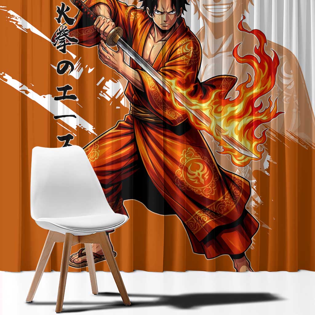 Wano Samurai Portgas D. Ace Window Curtain Fiery One Piece Brush Art