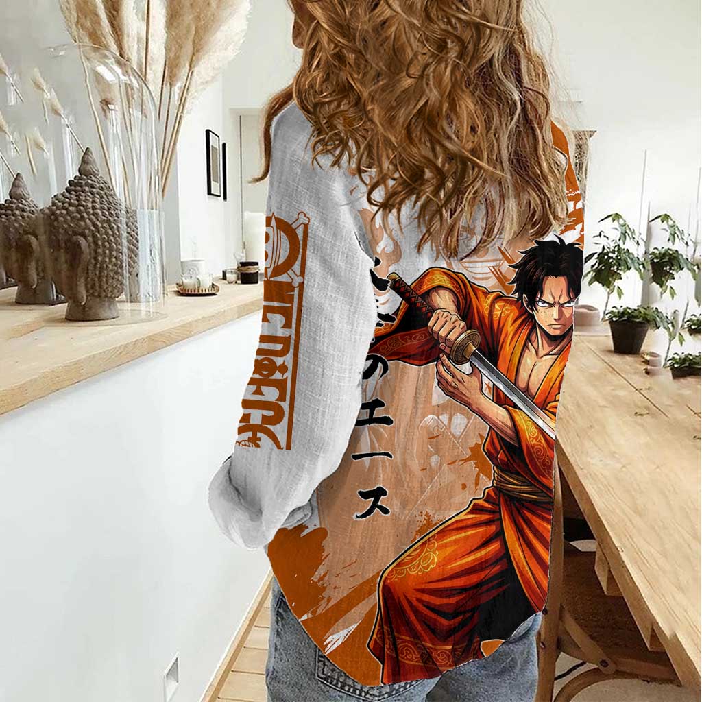 Wano Samurai Portgas D. Ace Women Casual Shirt Fiery One Piece Brush Art