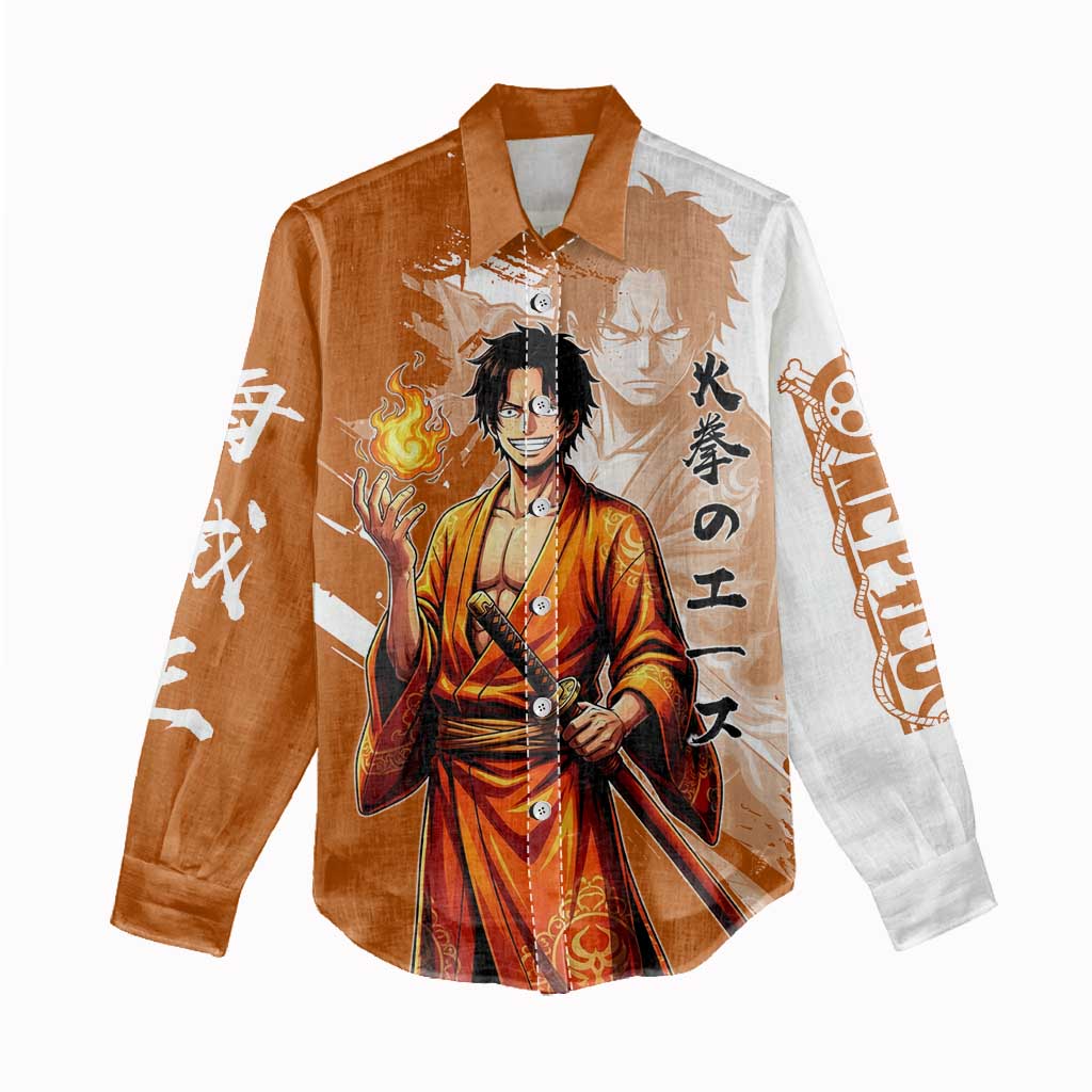 Wano Samurai Portgas D. Ace Women Casual Shirt Fiery One Piece Brush Art