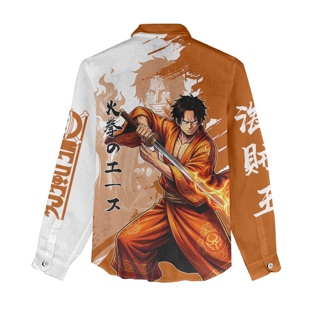 Wano Samurai Portgas D. Ace Women Casual Shirt Fiery One Piece Brush Art