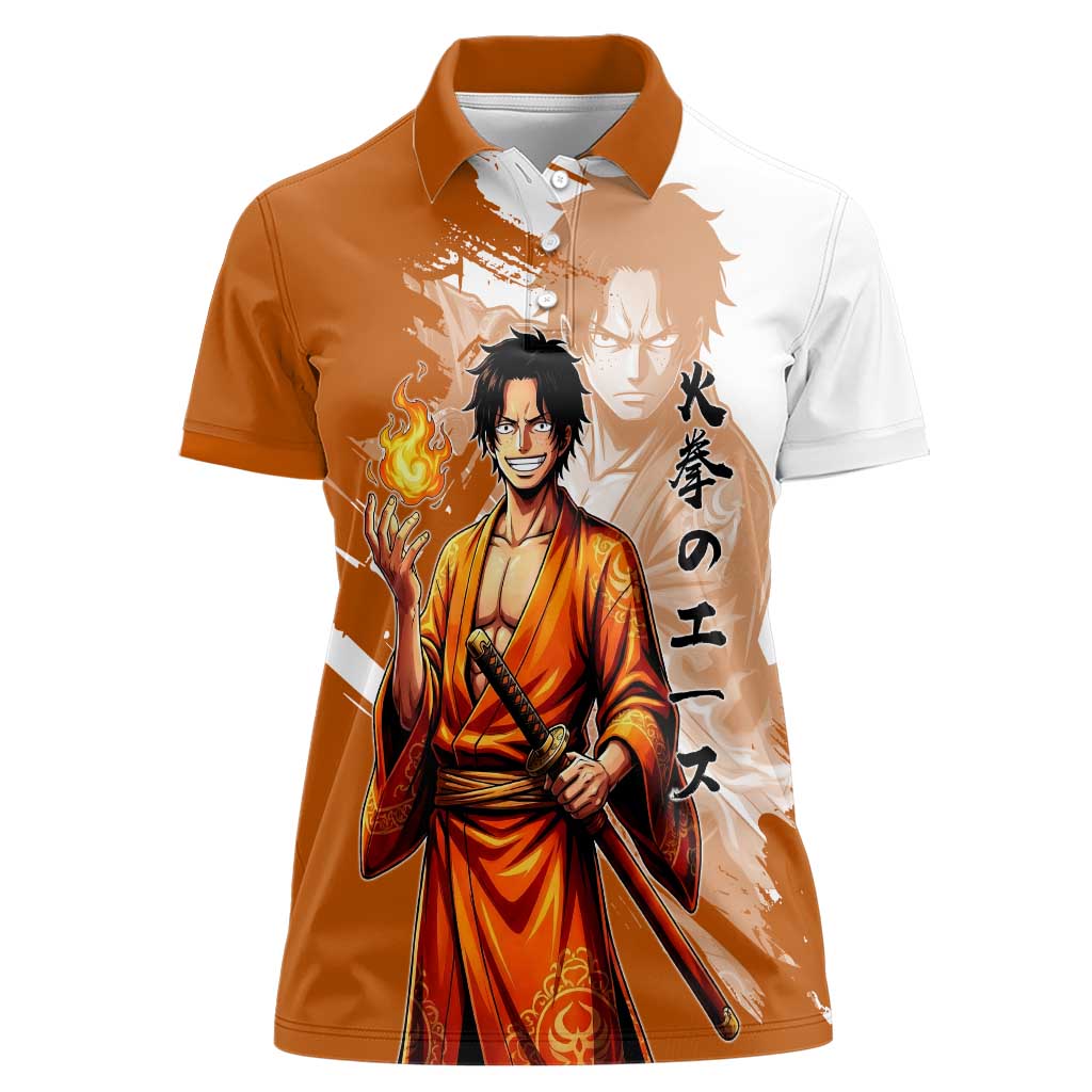 Wano Samurai Portgas D. Ace Women Polo Shirt Fiery One Piece Brush Art