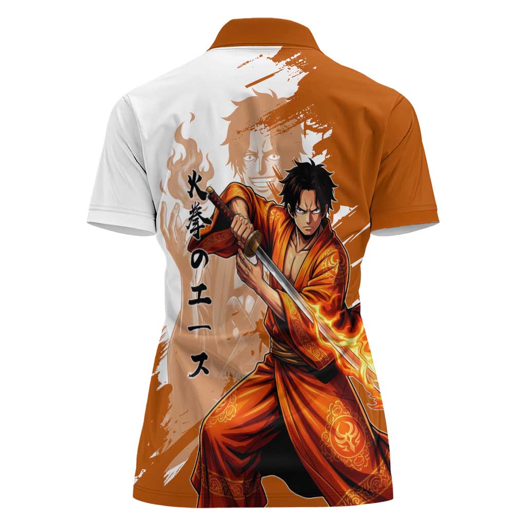 Wano Samurai Portgas D. Ace Women Polo Shirt Fiery One Piece Brush Art