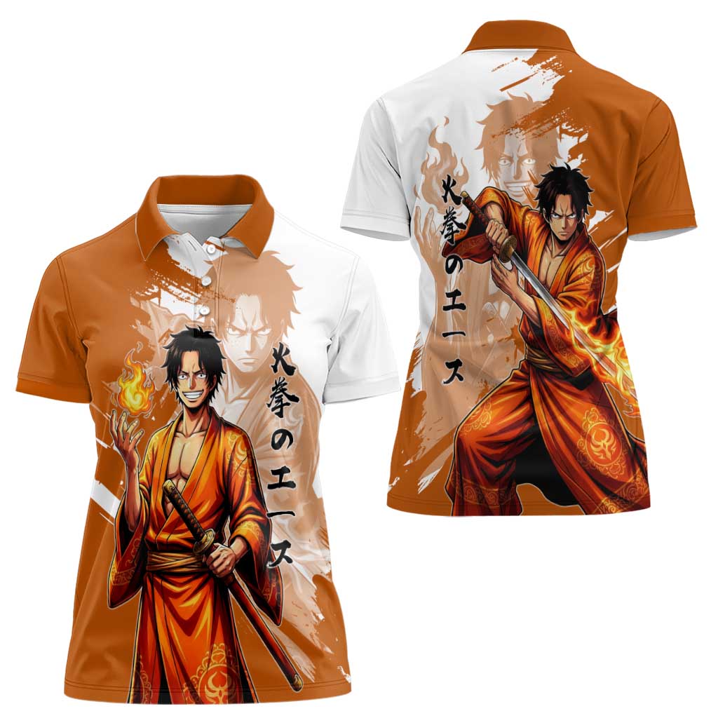 Wano Samurai Portgas D. Ace Women Polo Shirt Fiery One Piece Brush Art