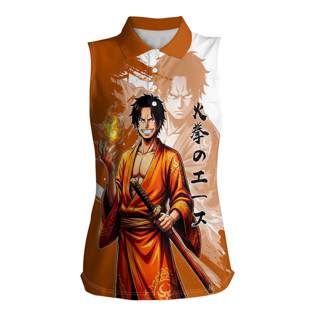Wano Samurai Portgas D. Ace Women Sleeveless Polo Shirt Fiery One Piece Brush Art