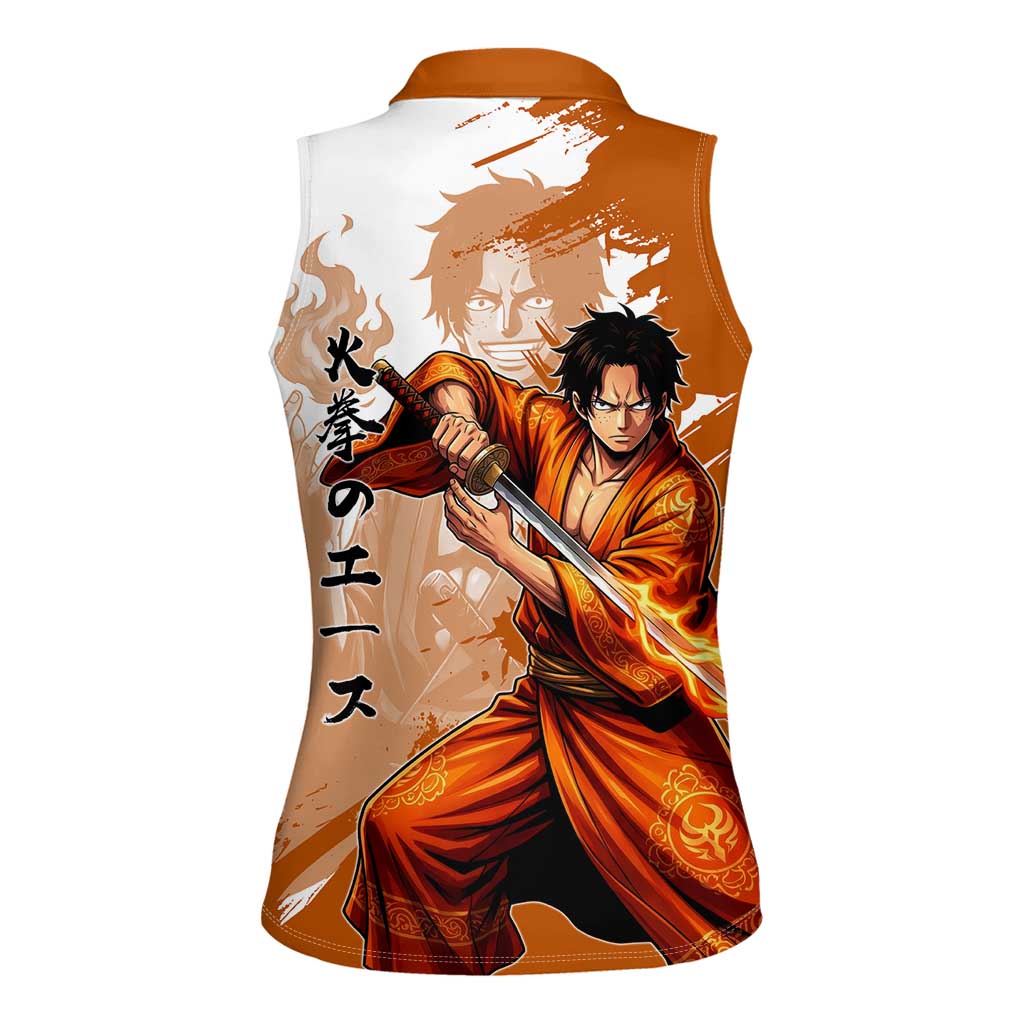 Wano Samurai Portgas D. Ace Women Sleeveless Polo Shirt Fiery One Piece Brush Art