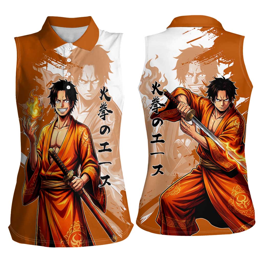 Wano Samurai Portgas D. Ace Women Sleeveless Polo Shirt Fiery One Piece Brush Art