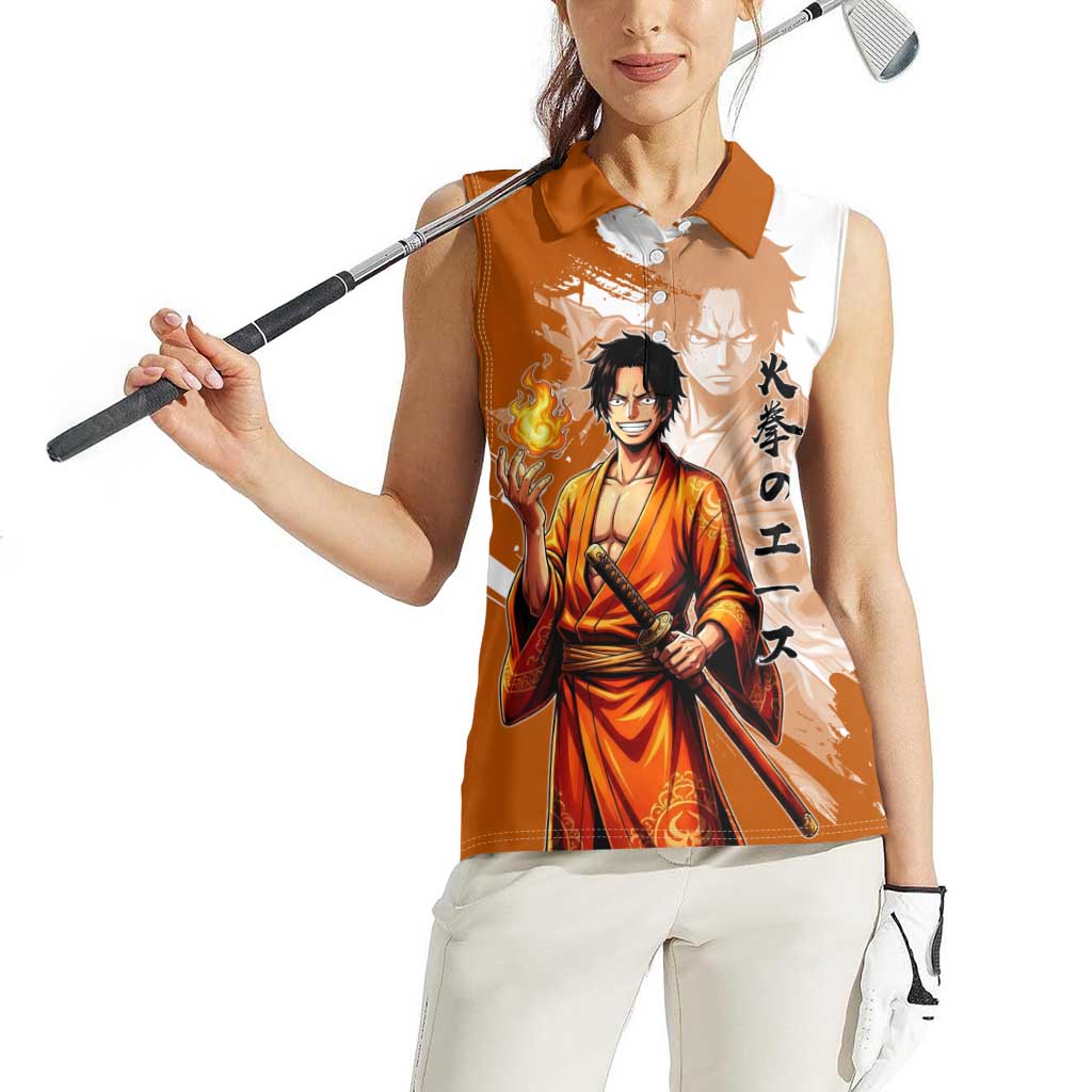 Wano Samurai Portgas D. Ace Women Sleeveless Polo Shirt Fiery One Piece Brush Art