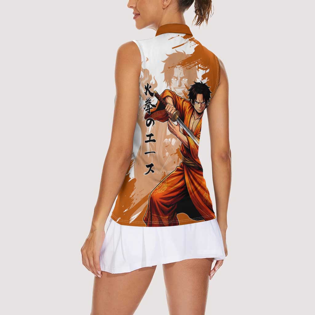 Wano Samurai Portgas D. Ace Women Sleeveless Polo Shirt Fiery One Piece Brush Art