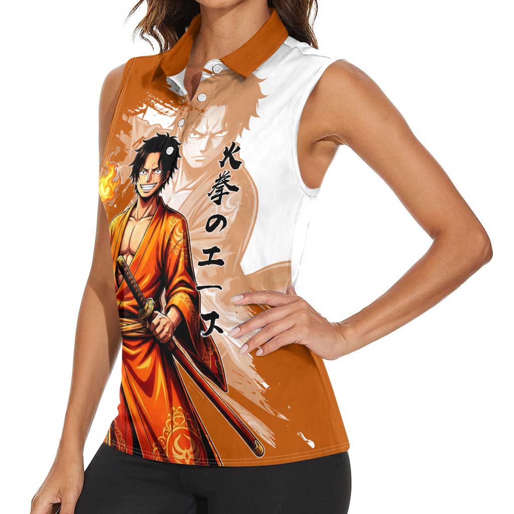 Wano Samurai Portgas D. Ace Women Sleeveless Polo Shirt Fiery One Piece Brush Art